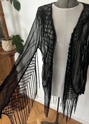 Stunning black fringe kimono fleetwood mac era!, brand: QED London, condition: New without tags, size: L / 12, £10.00, £11.20 includes Buyer Protection