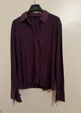 Camicia a maniche lunghe viola di viscosa con righe trasparenti e nere, marke: Vintage Boutique, zustand: Sehr gut, größe: L / 40 / 12, 6,00 €, 7,00 € inklusive Vinted-Käuferschutz
