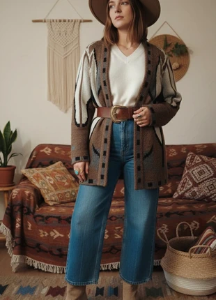 Magnifique gilet vintage Made in France – maille bohème motif western, pièce rare 70/80's, marque: Vintage Dressing, état: Très bon état, taille: M / 38 / 10, 35,00 €, 37,45 € Protection acheteurs incluse