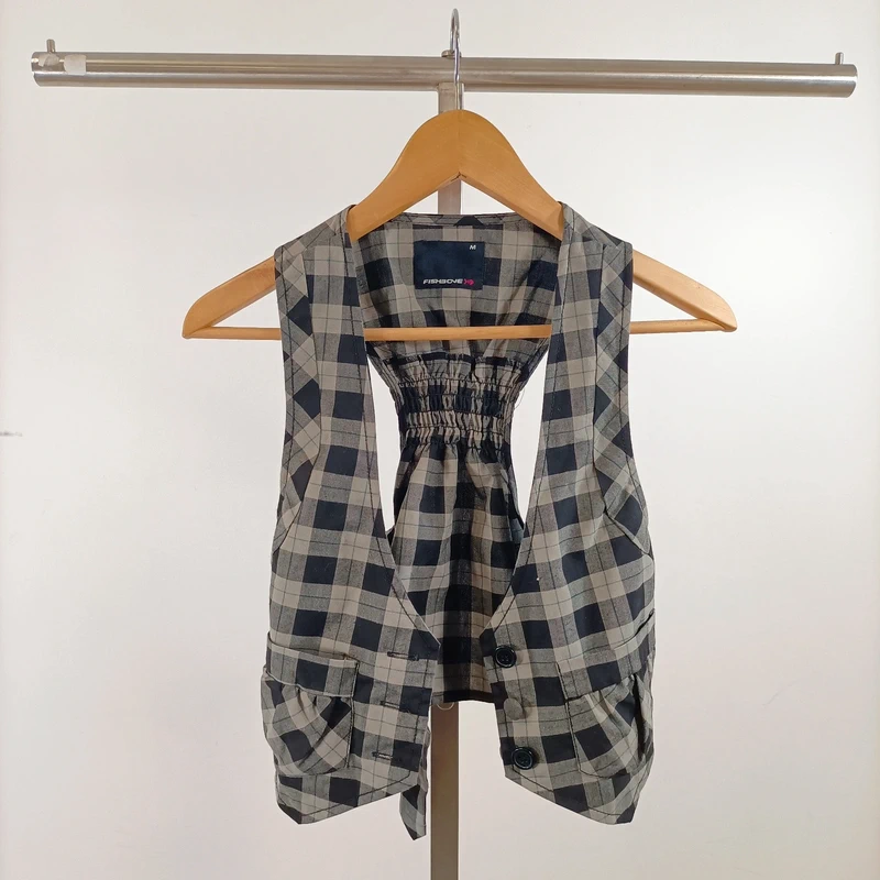 Gilet à carreaux cintré Fishbone taille M sans manches style preppy A1444 - photo numéro 2