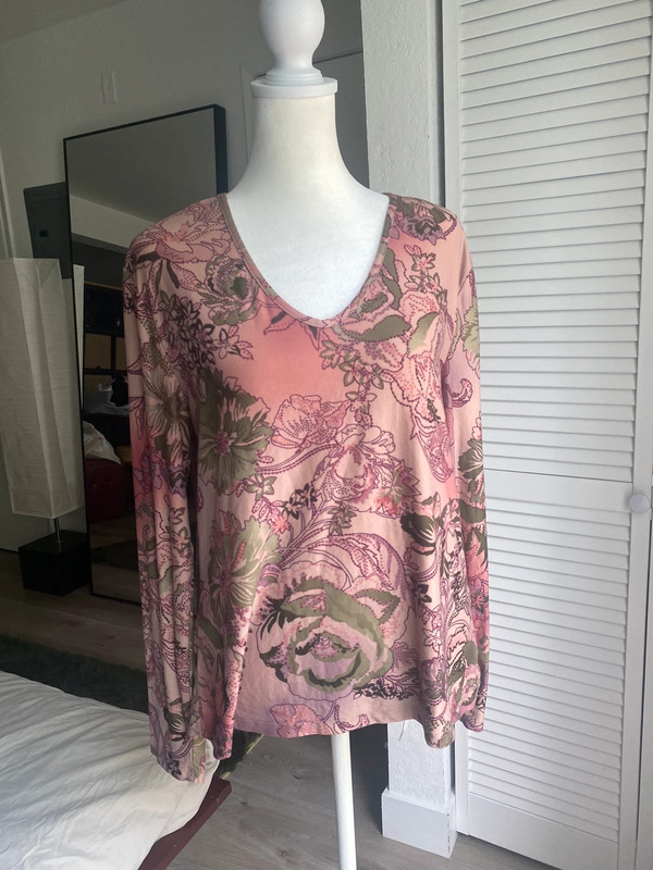 Pink floral paisley all over print long sleeve top 1