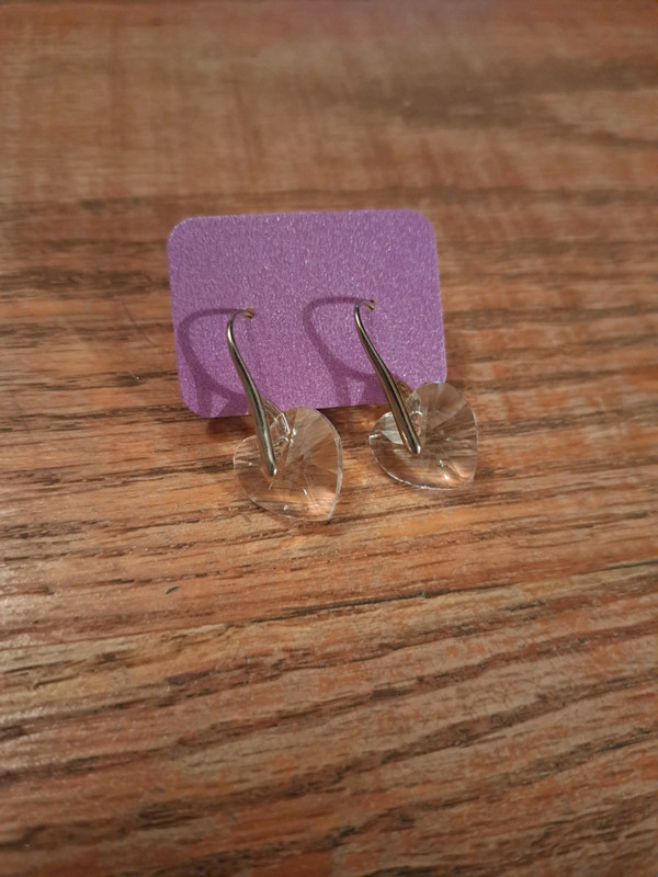 Clear crystal and silver heart earrings 2