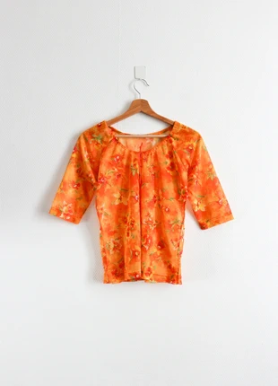Sheer orange top | Haut orange transparent, marque: Vintage, état: Très bon état, taille: S / 36 / 8, 13,00 €, 14,35 € Protection acheteurs (Pro) incluse