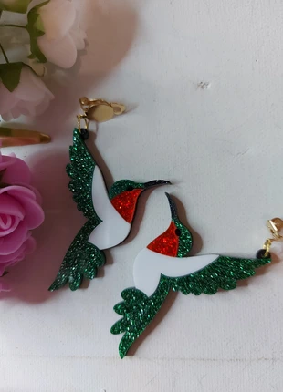 Boucles d'oreilles pendantes oiseaux tropicaux verts oreilles NON percées version clips, marca: vintage kawai, estado: Muito bom, €7.90, €9.00 inclui Proteção do Comprador