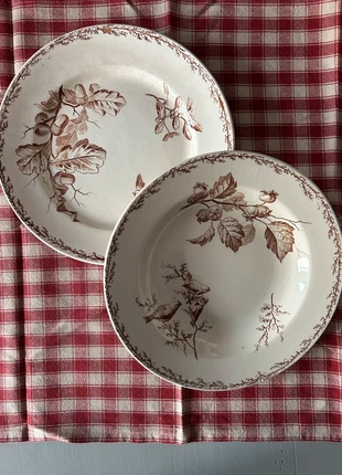 Beautiful set of 2 antique Creil et Montereau Sylva ironstone sepia plates, marca: Creil et montereau, estado: Muito bom, €55.00, €58.45 inclui Proteção do Comprador