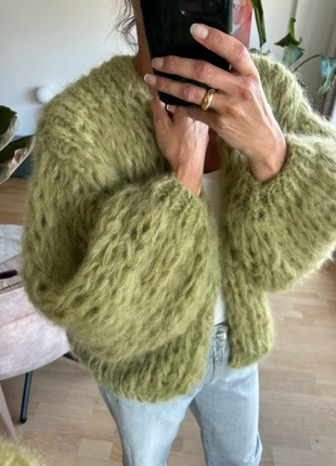 Grof gebreid pistache groen mohair vest in medium lang model, merk: maison Osé, staat: Nieuw zonder prijskaartje, maat: M / 38 / 10, € 199,00, € 209,65 inclusief Kopersbescherming