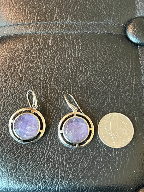 Sterling Silver & Rutilated Purple Amethyst Round Earrings Arizona Estate! 2