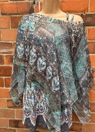 Boho chic unique long vest top with sheer overlayer, brand: Unique, condition: Very good, size: XXL / 16, £12.50, £13.83 includes Buyer Protection