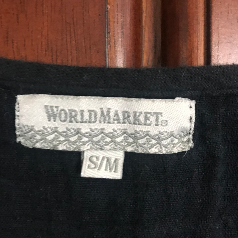 World Market India Gauze Cotton Black Embroidered Boho Peasant Blouse Size S/M 2