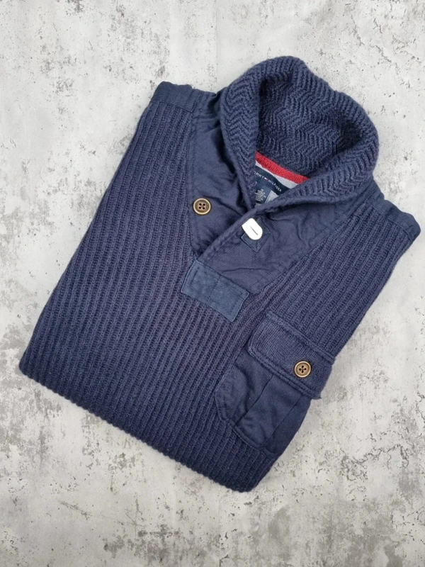 Pull col châle Tommy Hilfiger – Bleu marine – Taille M Hommes (mesures en photos)