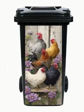 Superbe et grand adhésif pour poubelle "Des poules et des fleurs", état: Neuf avec étiquette, 9,00 €, 10,15 € Protection acheteurs incluse