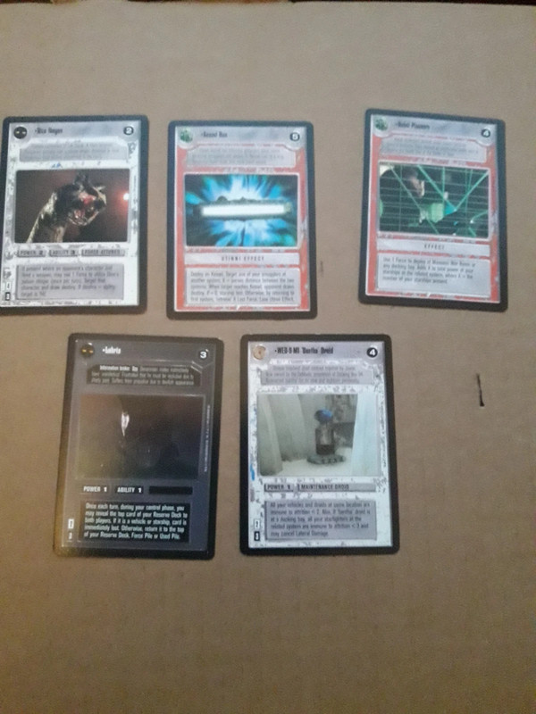 lot 100  cartes Star Wars decipher première Dice Ibegon , labria, WED-9, rebel Planners , kessel  5