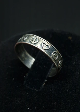 Vintage Sterling Silver Band – Hearts, Peace Signs & Smiles, brand: Silver, condition: Good, size: 17.3 mm Ø, €15.00, €16.45 includes Buyer Protection