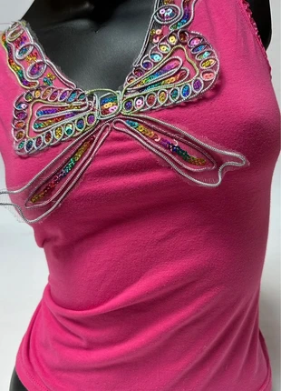 Top rose à détails strass - Y2k - Années 2000, merk: y2k, staat: Heel goed, maat: S / 36 / 8, € 18,90, € 20,55 inclusief Kopersbescherming