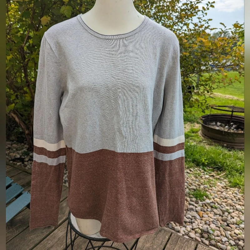 Unisex Duluth Trading Co Cotton blend Striped smooth knit LS Roll neck tee Sz Lg 1