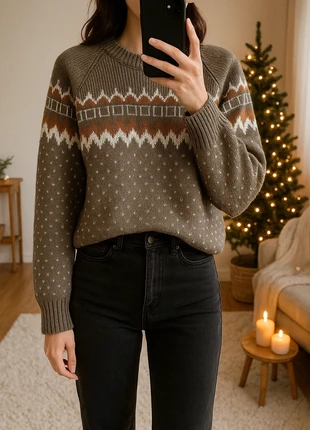 Vintage Fair Isle Knit Sweater – Brown & Grey – Size M/L, marque: Vintage Dressing, état: Très bon état, taille: M / 38 / 10, 16,00 €, 17,50 € Protection acheteurs incluse