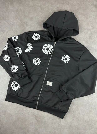 Gilet oversize, zip Y2K en coton noir à motifs fleurs blanches - Vintage, brand: Vintage Dressing, condition: Very good, size: M, €40.00, €42.70 includes Buyer Protection Pro