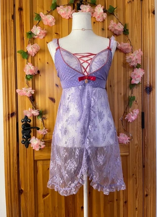 Lilac Lace Babydoll Dress | Sheer Floral Overlay | Ribbon Corset Detail | 613., brand: Lolita, condition: Satisfactory, €18.00, €19.60 includes Buyer Protection