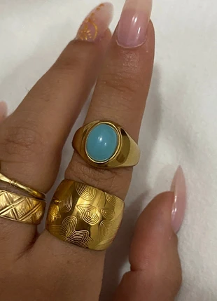 Anello in acciaio con pietra celeste, marque: anello, état: Très bon état, taille: 17,7 mm, 5,00 €, 5,95 € Protection acheteurs incluse