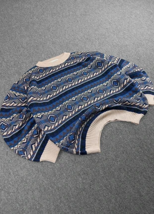 Pull Ethnic Vintage 80s Maille Bleu / Beige / Multicolore à Motifs Imprimé "Aztèque" 30% Laine (L), marke: Vintage Dressing, zustand: Sehr gut, größe: L, 32,00 €, 34,30 € beinhaltet Vinted-Käuferschutz Pro