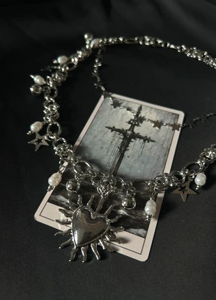 Celestial Heartburst Pearl Choker – Silver Gothic Star Necklace, brand: Celestial Heartburst Pearl Choker, condition: Very good, £12.99, £14.34 includes Buyer Protection