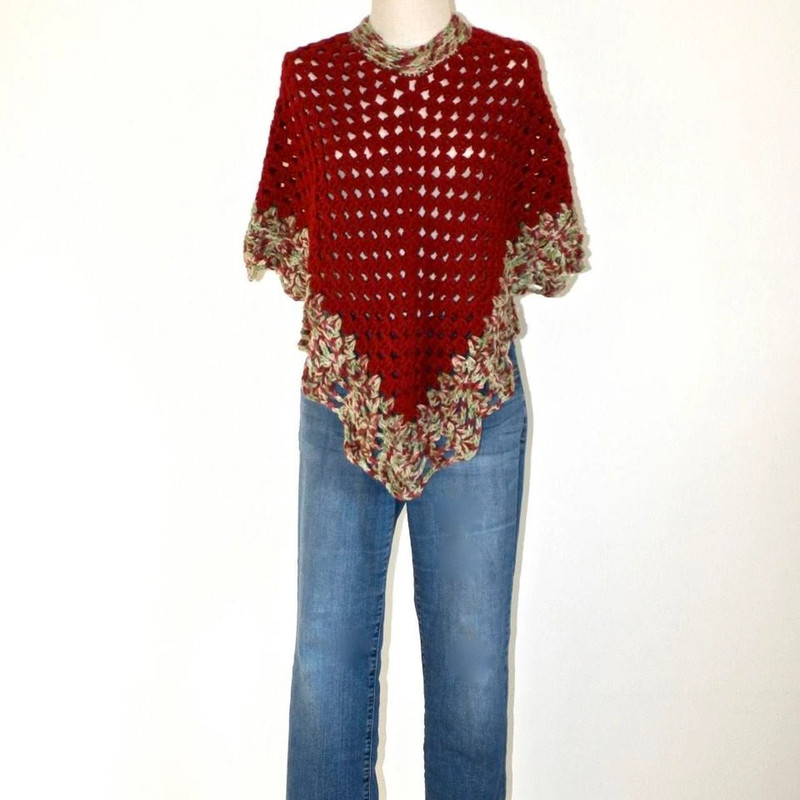 1970s Hand Knit Crocheted Poncho 2