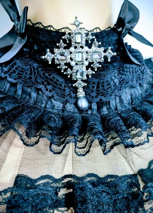 Steampunk gothic Victorian black ruffle lace choker collar with rhinestone cross brooch, brand: Dark candi, condition: New with tags, £38.00, £40.60 includes Buyer Protection