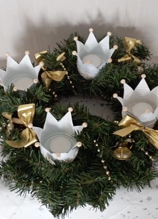 Teelichthalter * 4 Deko Krönchen * Windlicht * weiß, merk: Handmade, staat: Nieuw zonder prijskaartje, € 10,00, € 11,20 inclusief Kopersbescherming