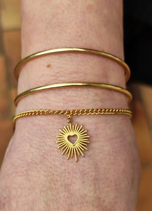 Bracelet fin à maille plate et pendentif cœur scintillant sacré - acier inoxydable, condition: Very good, €10.00, €11.20 includes Buyer Protection Pro