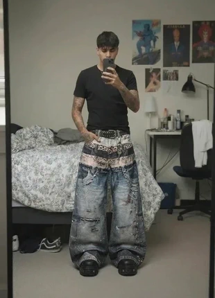 Jean Baggy Extrême design - Streetwear Y2K Unique Taille L, marque: y2k, état: Neuf sans étiquette, taille: L, 59,00 €, 62,65 € Protection acheteurs (Pro) incluse