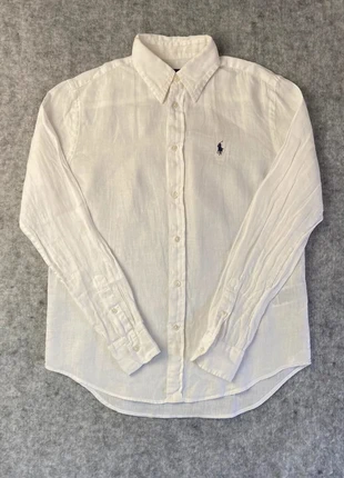 Chemise Ralph Lauren blanche 100% Lin logo brodé bleu marine - XS, marca: Ralph Lauren, estado: Muy bueno, tamaño: XS / 34 / 6, 64,90 €, 68,85 € Protección al comprador incluida