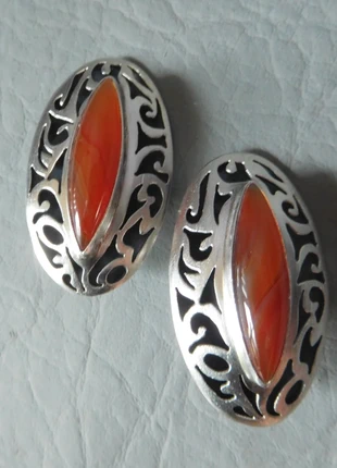 boucle d'oreille ancienne clip ovale argent massif 925 pierre agate cornaline orange femme, merk: argent massif, staat: Heel goed, € 136,00, € 143,50 inclusief Kopersbescherming Pro
