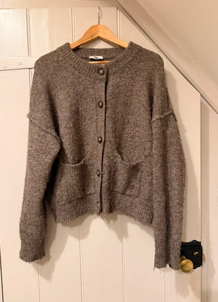Topshop brown taupe cosy oversized Textured Knit Cardigan – Size M (UK 10–12), brand: Topshop, condition: Good, size: M / UK 12-14, £11.00, £12.25 includes Buyer Protection