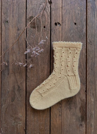 Handgebreide kinder sokken licht geel, merk: Hand Knitted, staat: Nieuw met prijskaartje, maat: EU 19 - 21, € 10,00, € 11,20 inclusief Kopersbescherming