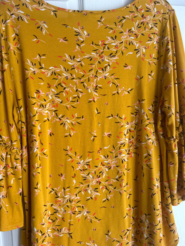 Gold Mustard Shirt with Leafy Pattern & Super Cute Bell Sleeves 5