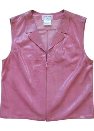 Chanel, gilet cuir rose, taille 38