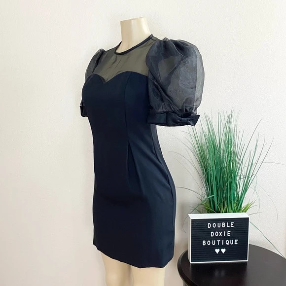 Michael Marcello | Vintage Black Puff Sleeve Mini Dress Sz 3/4 3