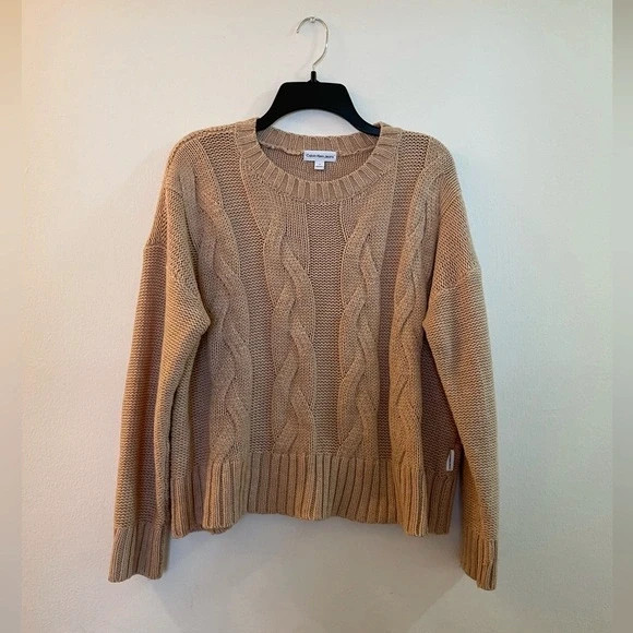 NWOT Calvin Klein Jeans Cable Knit Camel Beige Pullover Oversized ...