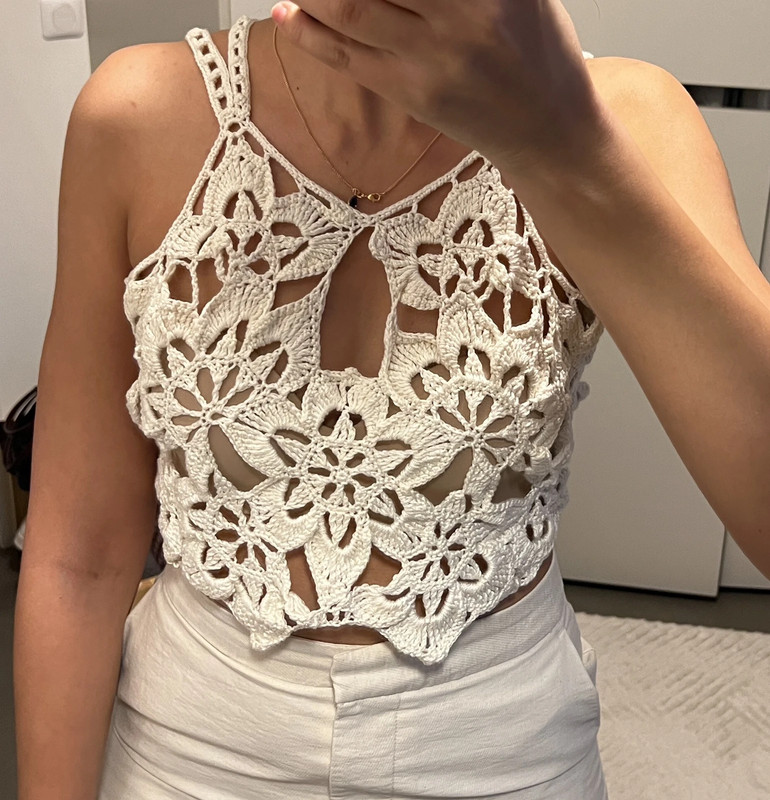 Top crochet écru