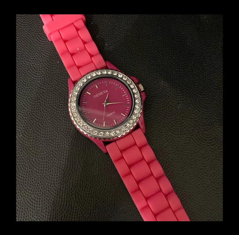 Geneva Pink Silicone band watch with rhinestones  -used 3