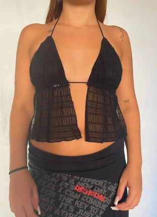 Top preto transparente de amarrar ao pescoço – estilo boho chic, marque: Local, état: Satisfaisant, taille: M / 38 / 10, 2,00 €, 2,80 € Protection acheteurs incluse