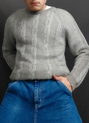 Pull Vintage 80s en Maille Vert Pastel / Gris à Motifs Torsades et Poches (M), brand: Vintage Dressing, condition: Very good, size: M, €14.00, €15.40 includes Buyer Protection Pro