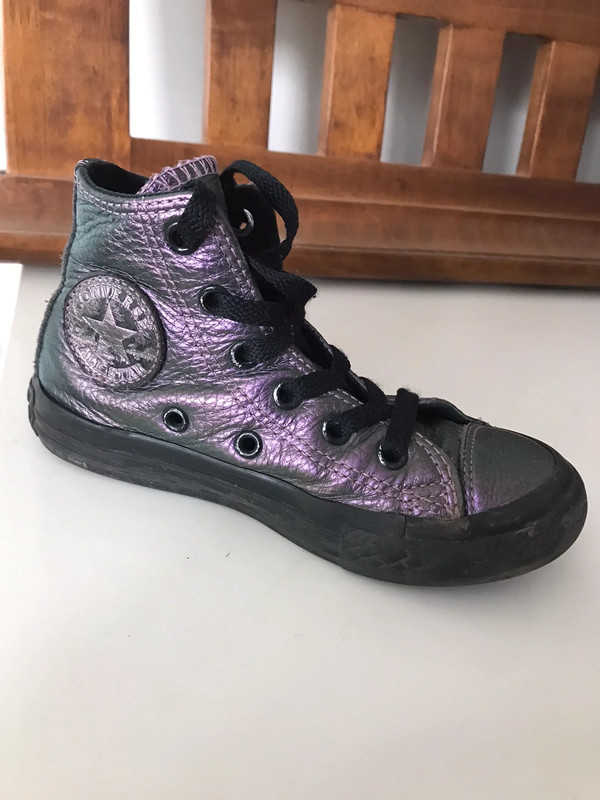 Purple leather shop converse high tops