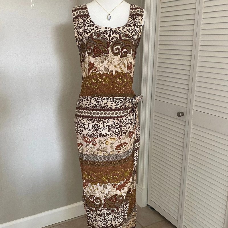 Vintage garden fairy brown tan boho hippie wrap midi maxi dress 3