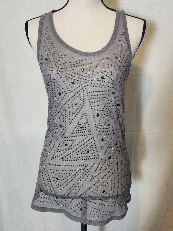 Studio Y Women’S Size Medium Gray Racerback Tank Top Rhinestones 1