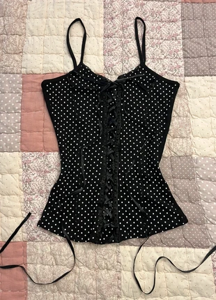 coquette black & white polka dot camisole whimsical top laced up, marca: COQUETTE, estado: Muy bueno, tamaño: S / 36 / 8, 25,00 €, 26,95 € Protección al comprador Pro incluida