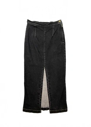 Vintage 80s Washed Black Denim Long Skirt with Front Slit Size 14, brand: Vintage, condition: Very good, size: M / UK 12-14, £15.00, £16.45 includes Buyer Protection Pro