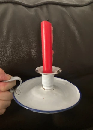 Bougeoir à main vintage , rat de cave en tôle émaillée blanc bord bleu, condition: Satisfactory, €9.90, €11.10 includes Buyer Protection