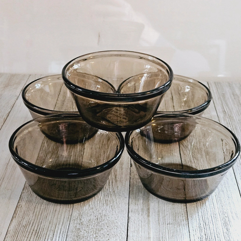 Set of 5 Lovenware 6 oz Brown Glass Custard Dessert  Cups Bowls. 1