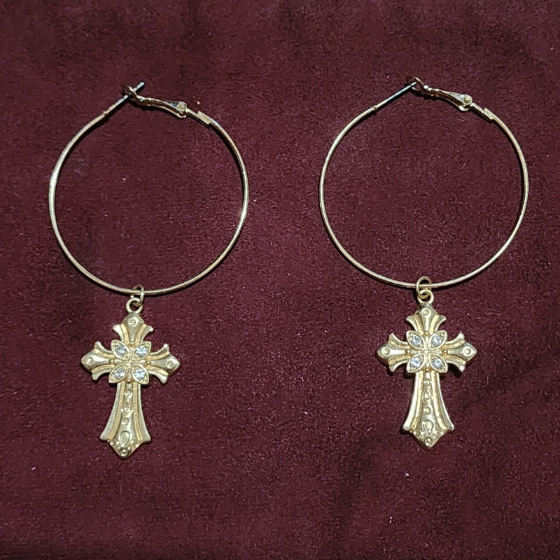 Golden Cross Loop Earrings 1